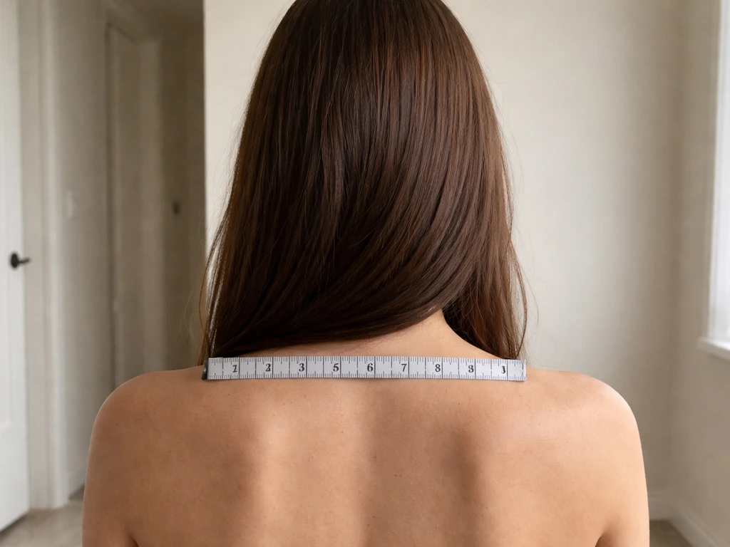 Hair laid down with a ruler placed at the nape of the neck for measuring progress in the same spot.