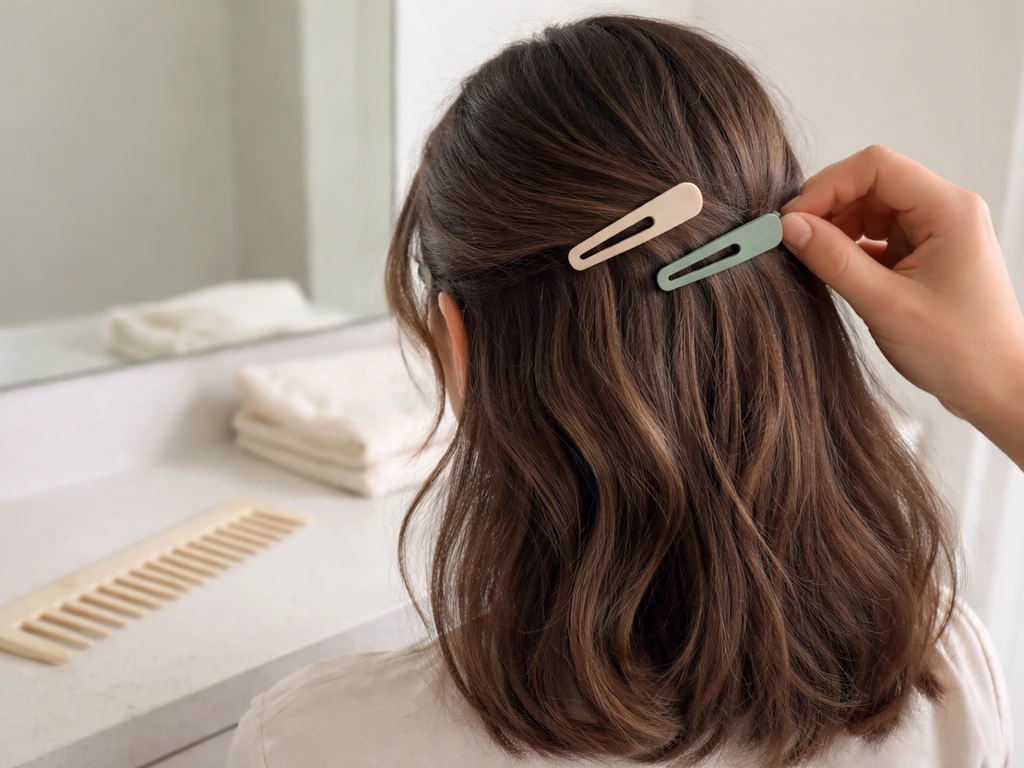 Hand gently clips hair back with a wide-tooth comb on the counter to show low-tension protective styling.