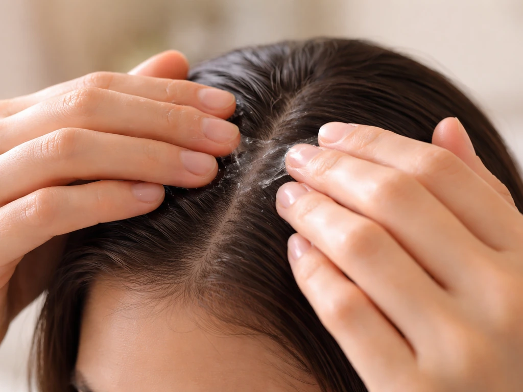Hands gently massaging a scalp along a hair part with a clear cleanser