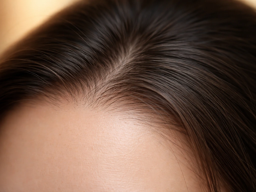 Close-up of a healthy hairline and scalp with subtle light texture suggesting hair regrowth
