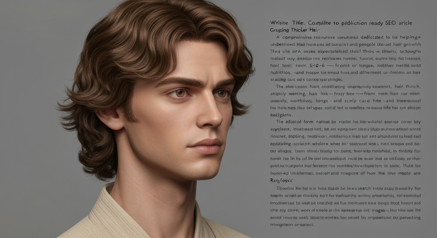 Three-quarter portrait of a young man with warm medium-brown, slightly tousled, shoulder-length hair in a loose, layered style (Anakin Episode III–inspired).