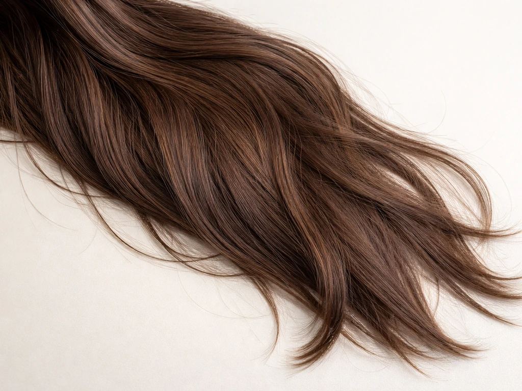 Close-up of glossy long hair with intact ends, showing healthy length retention beyond terminal length.