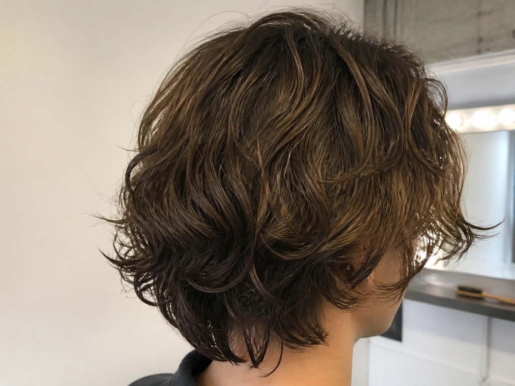 Close-up of tousled medium-to-long wavy hair showing volume and texture in a minimal studio setting.